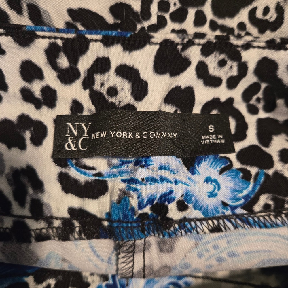 New York & Company Womens Small Blue Leopard Floral Baroque Ankle Pants Stretch - Picture 5 of 7